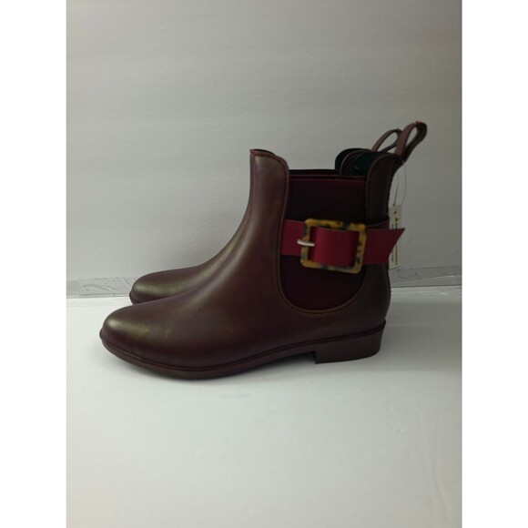 Henry Ferrera Shoes - Women's Burgundy Chelsea Rain Boot with Decorative Buckle